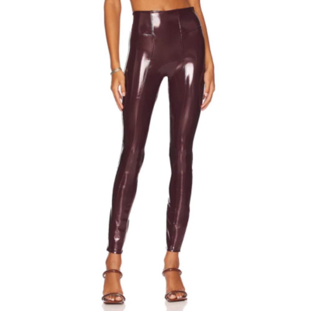SPANX Faux Patent Leather Leggings in Ruby Red Pull On Ankle Size Small Revolve